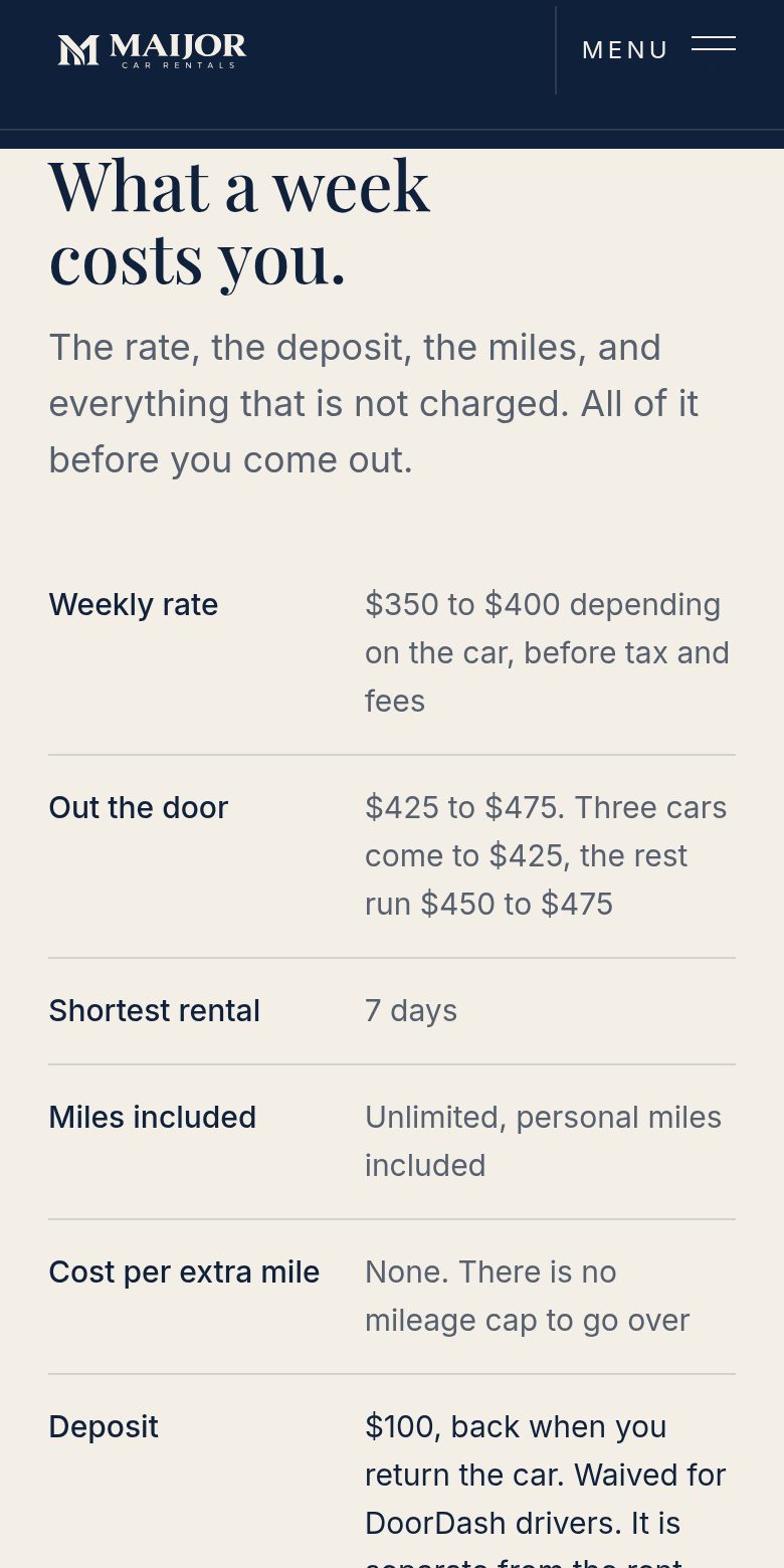 MAIJOR Car Rentals, screen 3